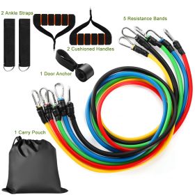 11Pcs Resistance Bands Set Fitness Workout Tubes Exercise Tube Bands Up to 100lbs w/ Door Anchor Handles Ankle Straps
