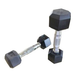 5LB 1-Pair(2pieces)HDRS Rubber Coated Solid Cast Iron Dumbbell with Contoured Chrome Handle, Hexagon Head[Support for self-pickup face sheet