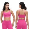 Women Strap Sport Bras Padded Strappy Crop Square Neck Low Impact Bras Sexy Fitness Tank Tops with Removable Pads Flat Straps for Gym Yoga Workout