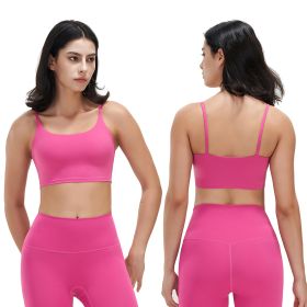 Women Strap Sport Bras Padded Strappy Crop Square Neck Low Impact Bras Sexy Fitness Tank Tops with Removable Pads Flat Straps for Gym Yoga Workout (Option: Pink_XL)