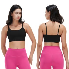 Women Strap Sport Bras Padded Strappy Crop Square Neck Low Impact Bras Sexy Fitness Tank Tops with Removable Pads Flat Straps for Gym Yoga Workout (Option: Black_M)