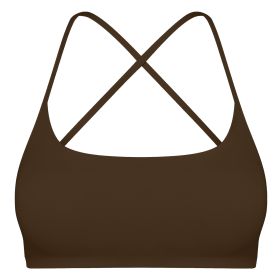 Women Cross Back Sport Bras Padded Strappy Crop Open Back Low Impact Bras Sexy Fitness Tank Tops with Removable Pads Thin Straps for Gym Yoga Workout (Option: Brown_XL)
