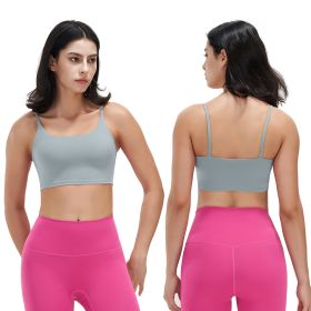 Women Strap Sport Bras Padded Strappy Crop Square Neck Low Impact Bras Sexy Fitness Tank Tops with Removable Pads Flat Straps for Gym Yoga Workout (Option: Grey_XL)