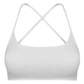 Women Cross Back Sport Bras Padded Strappy Crop Open Back Low Impact Bras Sexy Fitness Tank Tops with Removable Pads Thin Straps for Gym Yoga Workout (Option: White_XL)