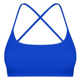 Women Cross Back Sport Bras Padded Strappy Crop Open Back Low Impact Bras Sexy Fitness Tank Tops with Removable Pads Thin Straps for Gym Yoga Workout (Option: Blue_L)