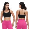 Women Strap Sport Bras Padded Strappy Crop Square Neck Low Impact Bras Sexy Fitness Tank Tops with Removable Pads Flat Straps for Gym Yoga Workout