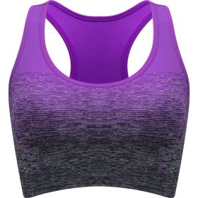 Medium Support Two Tone Racer Back Sports Bra, Fitness Workout Running Yoga Bra (Color: Purple, size: L(8/10))