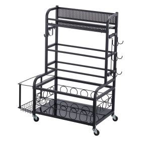 Yoga Mat Storage Rack, Home Gym Workout Equipment Organizer, Powder Coated Finish Steel Yoga Mat Holder with Hooks & Wheels, Weight Rack for Dumb (Size - Length: 31.3 inch)