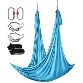 Aerial Yoga Hammock & Swing, 5.5 Yards, Aerial Yoga Starter Kit with 100gsm Nylon Fabric, Full Rigging Hardware & Easy Set-up Guide (Color: Light Blue, size: 5 x 2.8 m)