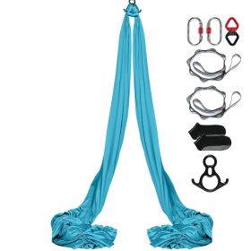 Aerial Silk & Yoga Swing, 11 Yards, Aerial Yoga Hammock Kit with 100gsm Nylon Fabric, Full Rigging Hardware & Easy Set-up Guide (Color: Light Blue, size: 10 x 2.8 m)