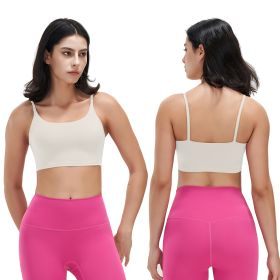 Women Strap Sport Bras Padded Strappy Crop Square Neck Low Impact Bras Sexy Fitness Tank Tops with Removable Pads Flat Straps for Gym Yoga Workout (Option: Ivory_L)